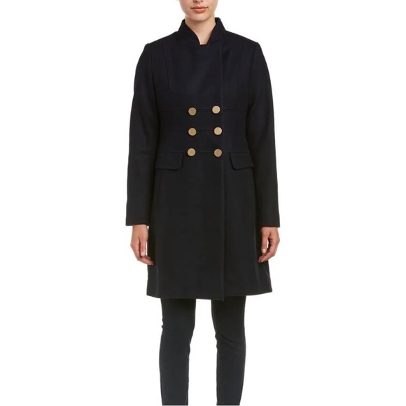 NWT T Tahari Wool Peacoat Classic Double Breast Military Coat,Navy/Gold XS, M - Picture 4 of 15